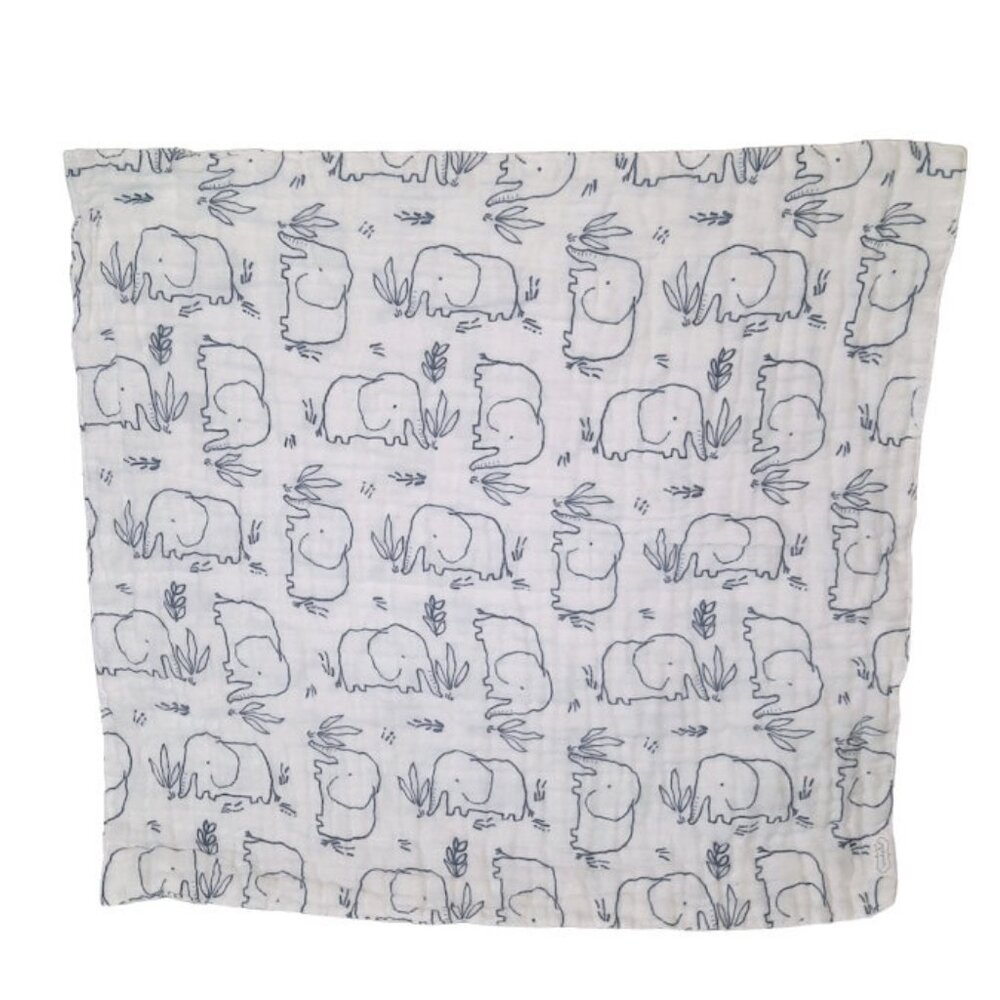 Mud Pie Blue Elephant Baby Security Lovey Muslin Blanket 17" X 16"
